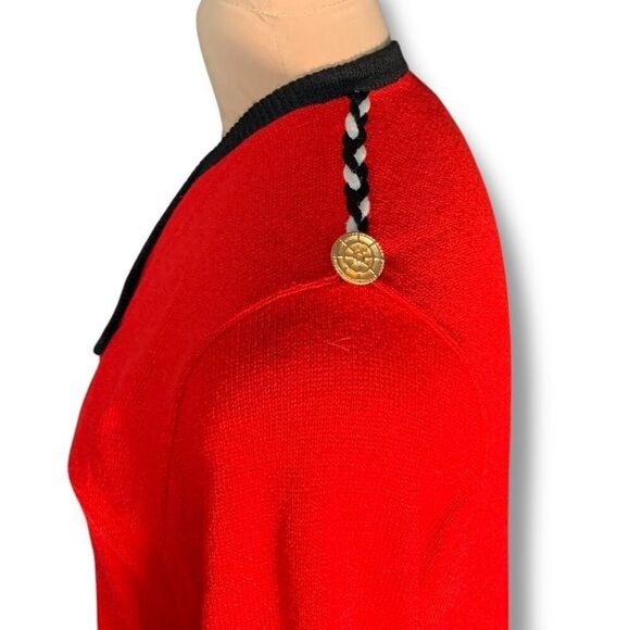 Vintage Red Double-Breasted Knit Cardigan Braided Trim Exaggerated Collar Plus - Picture 2 of 11